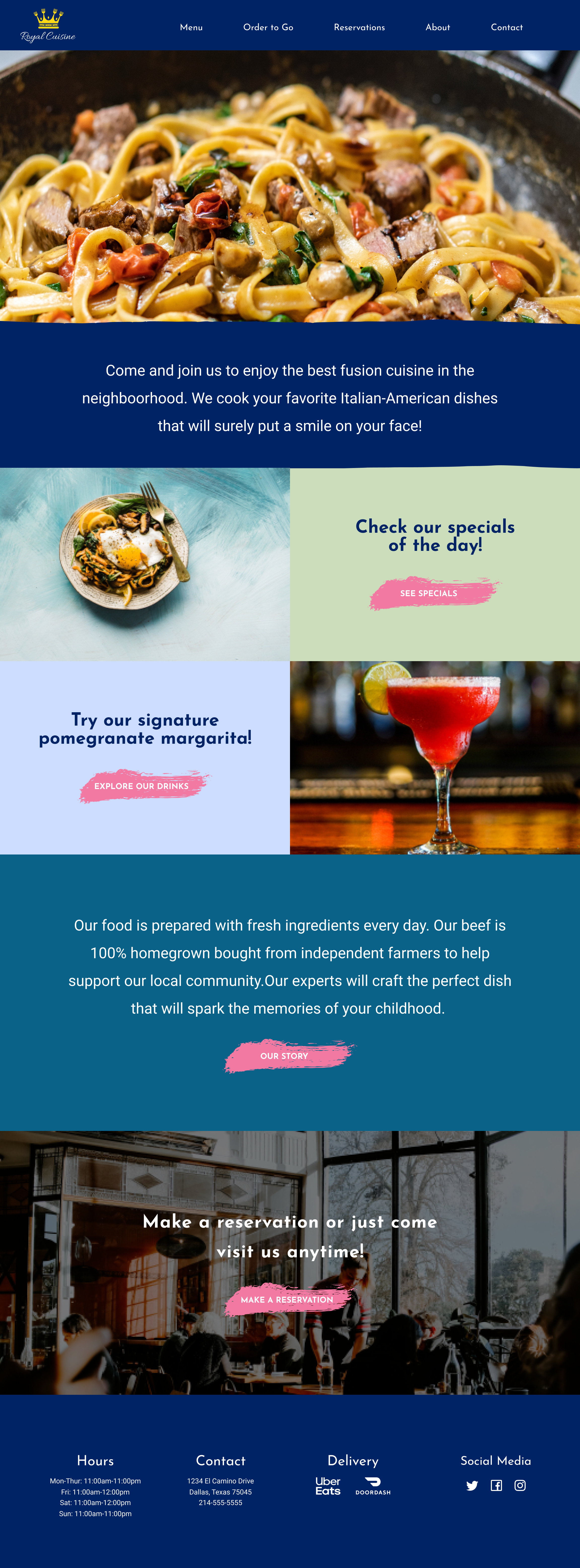 Royal Cuisine's landing page