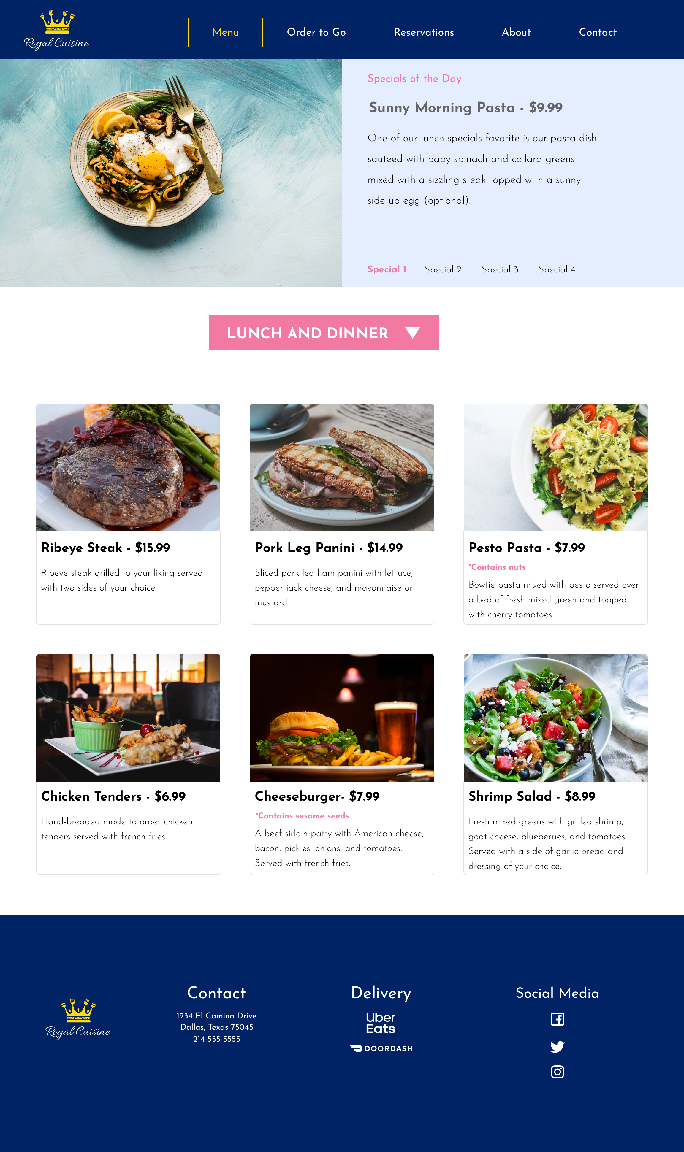 Version one of the menu