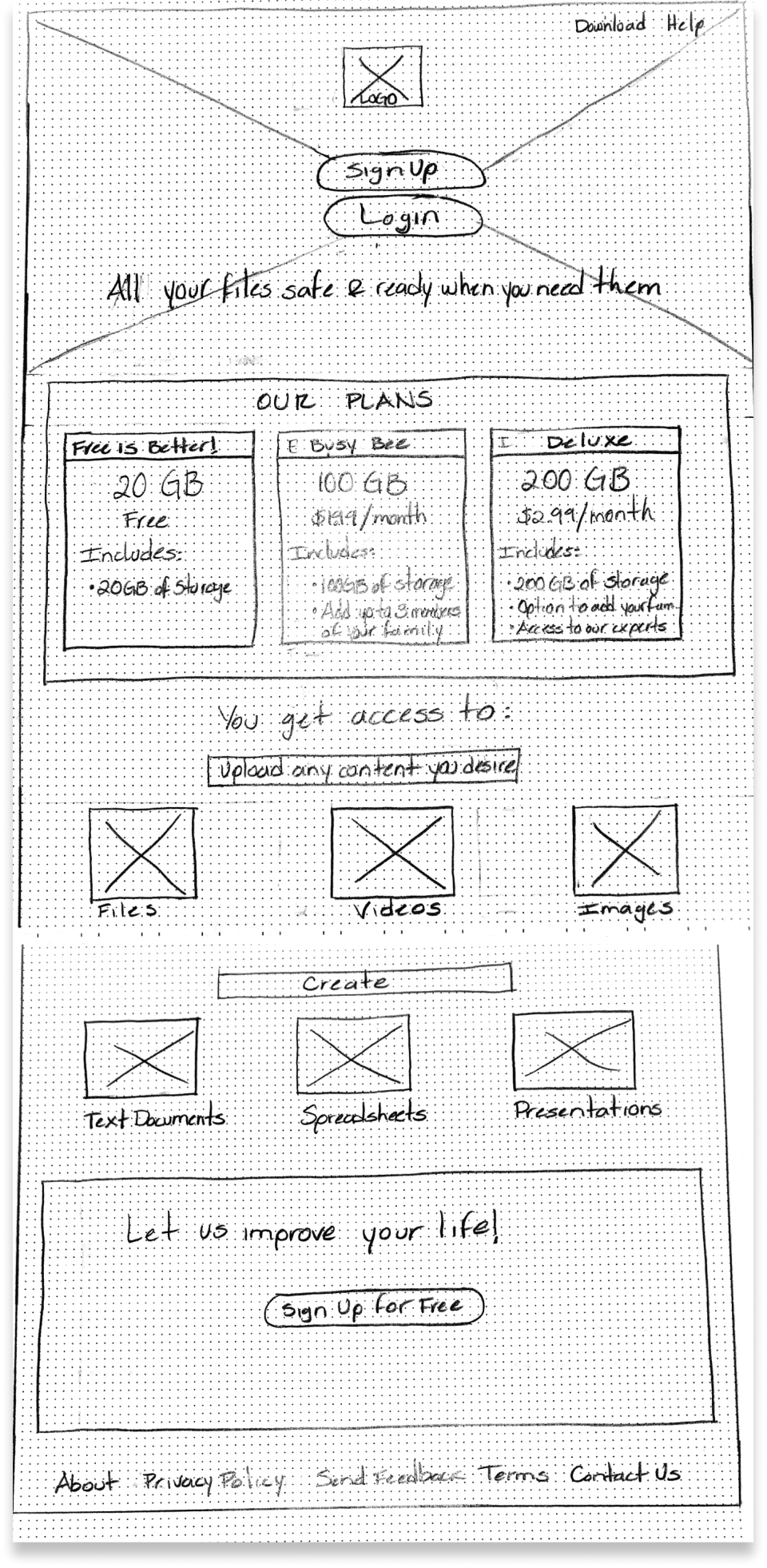 desktop landing wireframe