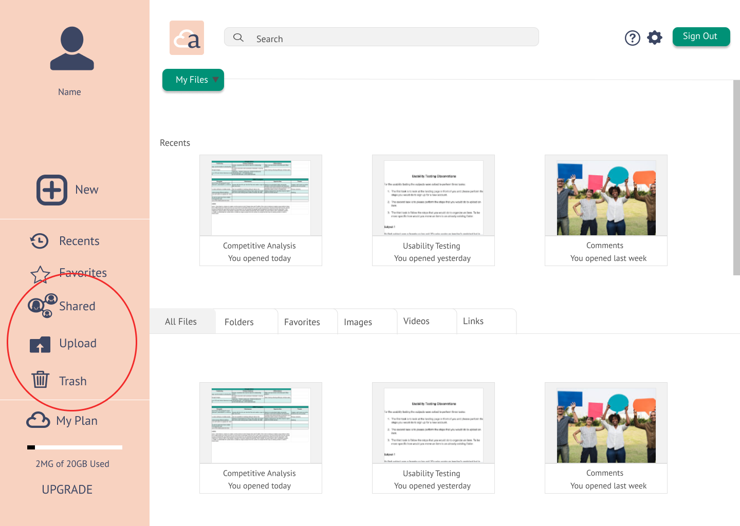 Desktop dashboard first mockup